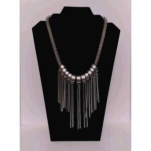 Erica Lyons Necklace Chunky Steampunk Silvertone Removable Metal Ring Tassles